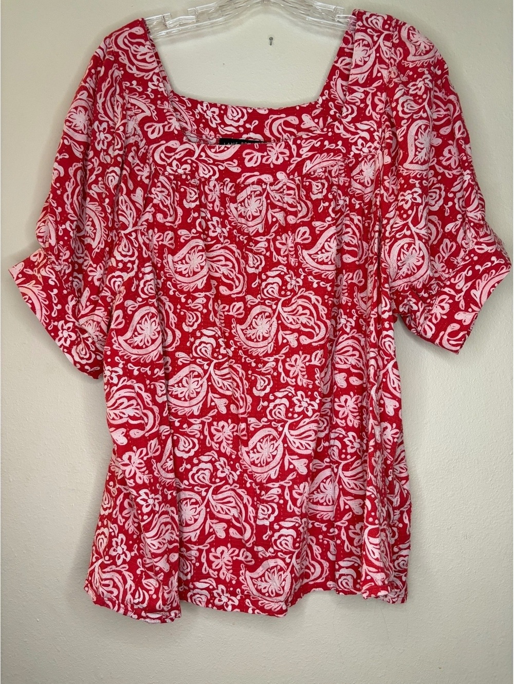 Lane Bryant Red and White Paisley Print Blouse Size 18/20